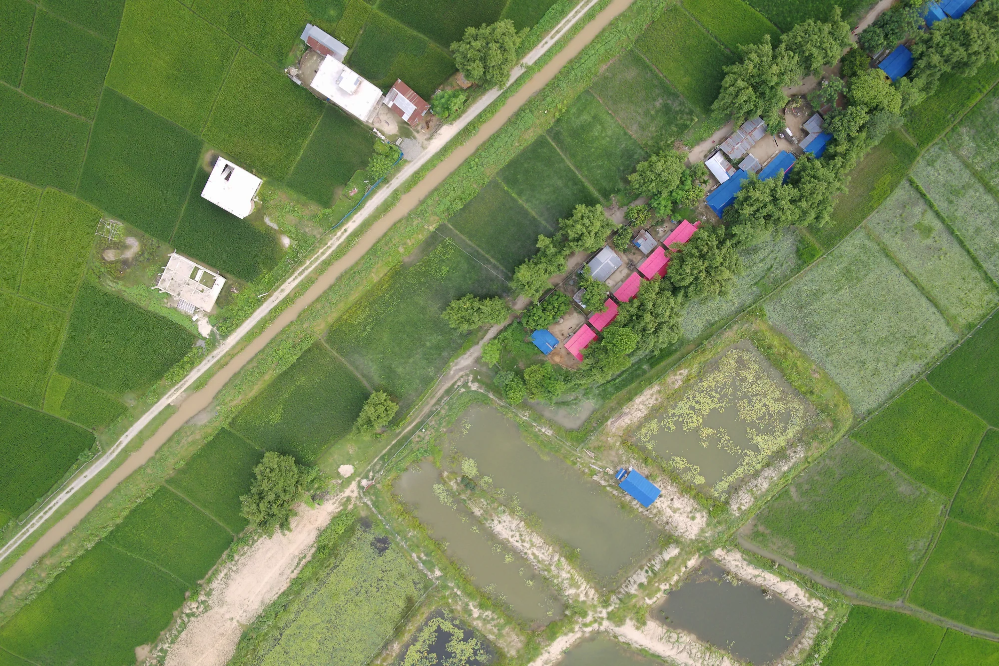 Aerial view of flood affected village